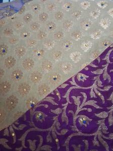 Purple &amp; Beige Embellished Saree
