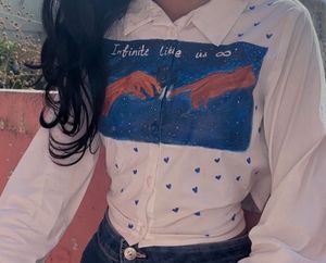 Pretty Handpainted White Crop Shirt With Back Knot