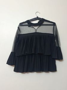 Black Pleated Bell Sleeve Top