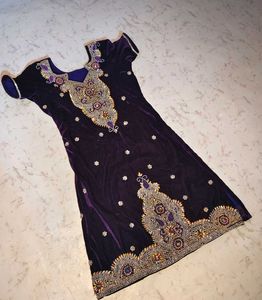 Heavy Work Purple Velvet Embellished Kurti