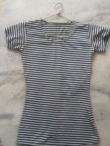 Girls Black &amp; White Striped Top