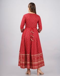 Red &amp; Gold Anarkali Kurta