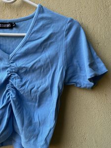 Cute Blue ribbed Crop Top