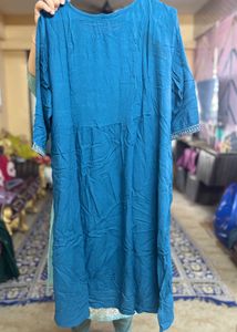 Teal Blue Silver Embroidered Kurta Set