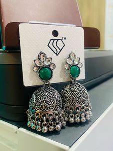 Green Stone Jhumka Earrings