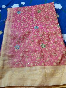 Rose Pink Embroidered Saree