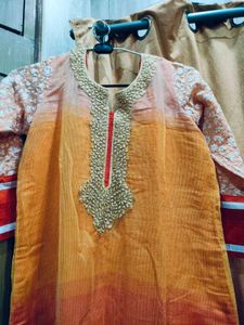 Elegant Orange Embroidered Kurta