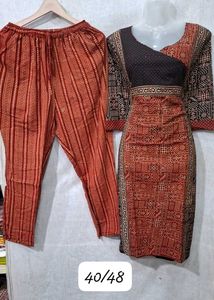 Ajrakh Cotton Kurti And Pant Set