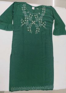 Bottle Green Embellished Kurti - New