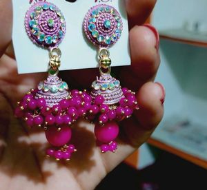 Pink Jhumka Earrings