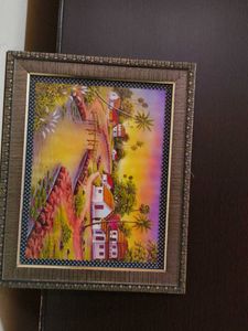Framed Village Scene Painting