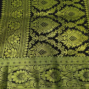 Elegant Orange &amp; Gold Banarasi Silk Satin Saree