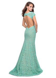 La Femme Aqua Lace Gown