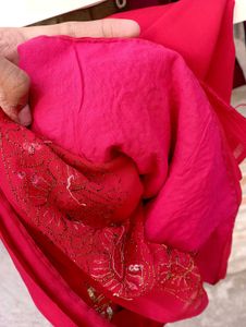 Red Georgette Saree With Hand Done Embroidery