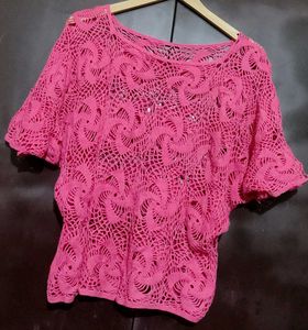 Pink Crochet Knit Top For 38 Bust