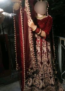 Heavy Dapka Hand Work Maroon Velve Bridal Lehnga