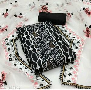 Black Floral Embroidered Cotton Salwar Suit Dress