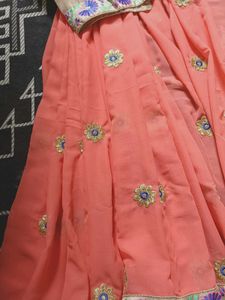 Coral Peach Saree With Blouse Piece