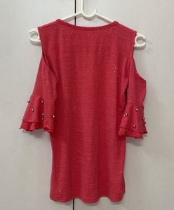 Stylish Rose Pink Cold Shoulder Top