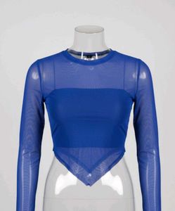 Blue Mesh Long Sleeve Top,newme top