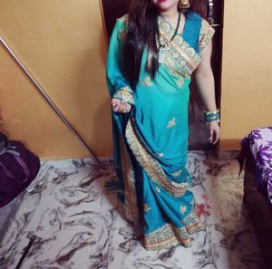 Teal Ombre Embroidered Saree