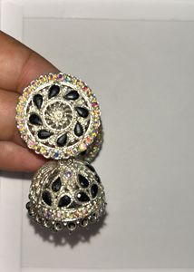 Silver and Black Jhumka Earrings