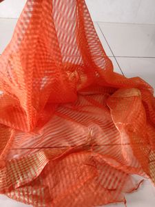 Orange With Gold Lines Pattern Dupptaa ( Women )