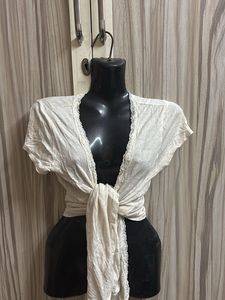 Lace Trim Tie-Front cardigan