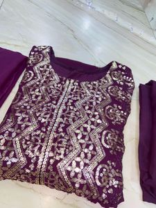 Purple &amp; Gold Embellished Nayra Dress