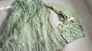 Heavy Mirror Work Light Green Lehenga