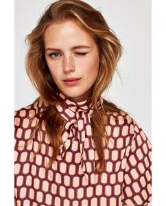 Zara Patterned Tie Neck Top