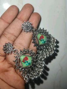 Oxidized Silver Jhumka Earrings