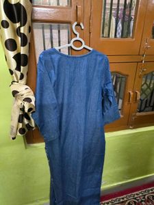 Embroidered Denim Kurta