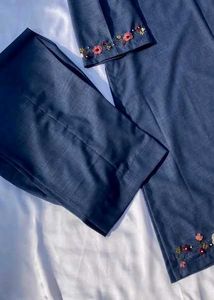 Embroidered Denim Kurta Set