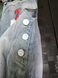 Denim Overall Dress with London Patch