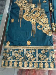 Teal &amp; Gold Embroidered Salwar Kameez