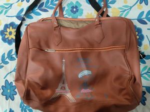 Brown Travel Bag with Eiffel Tower