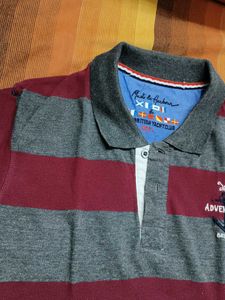 Mast &amp; Harbour Men Grey Red Striped Polo Tshirt