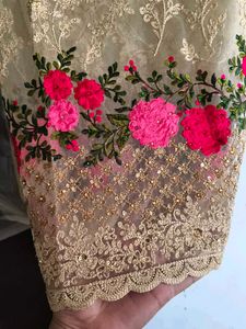 Embroidered Floral Soft Net Saree