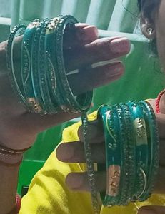 Teal &amp; Gold Embellished Bangles