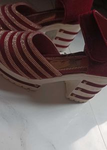 Red & Gold Striped Platform Sandals