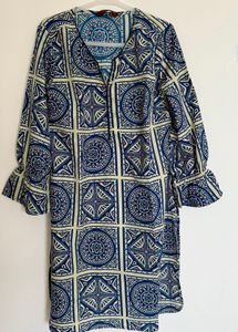 Women’s Indigo &amp; White Block Print Straight Kurta