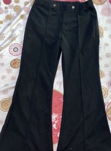 Black Flare Trousers with Button Detail