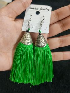 Parrot Green Tassel Earrings