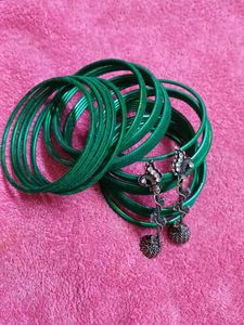 Green Bangles And Earrings Combo