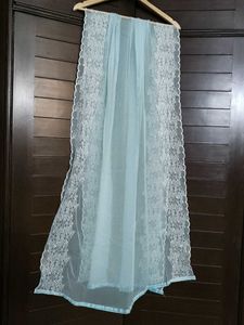 Light Blue chiffon Dupatta with Lace