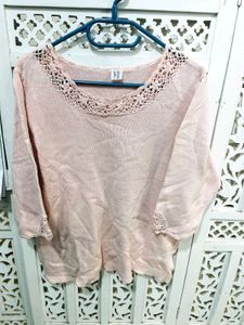 🎀Pink Crocheted Trim Top