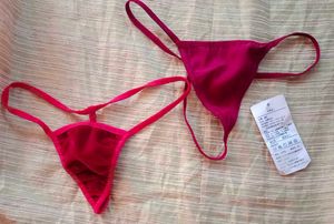 2 Sexy Red Maroon Velvet Thong Set