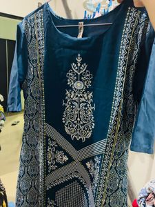 Teal Kurti with White Print