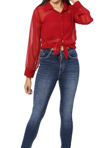 Red Shirt  Tie-Front Blouse